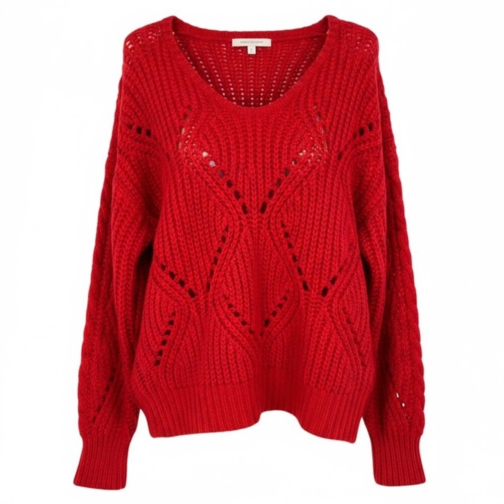 Frnch Paris Red Open Knit Scoop Neck Sweater Size Medium